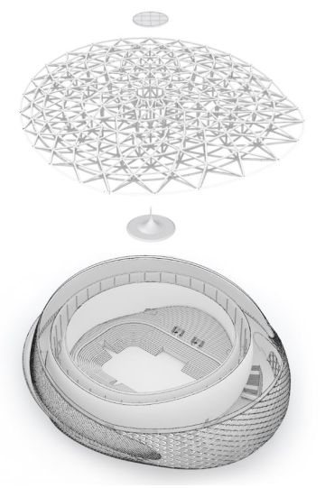 Explosivzeichnung des Hybrid Stadions und der Arena