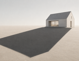Ein graues Haus wirkt seinen Schatten